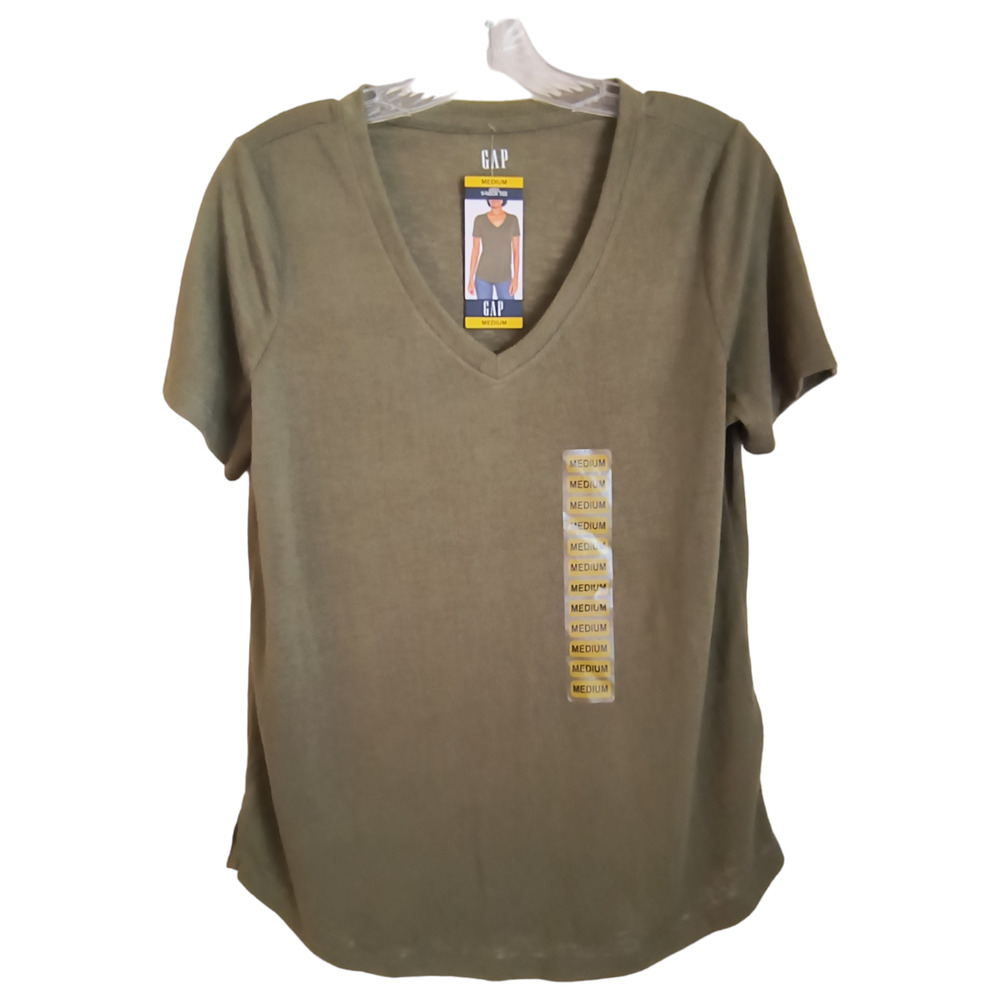 Gap Short Sleeve Tee Women's Sz M Olive Green V Neck Pull Over Soft Modal Blend